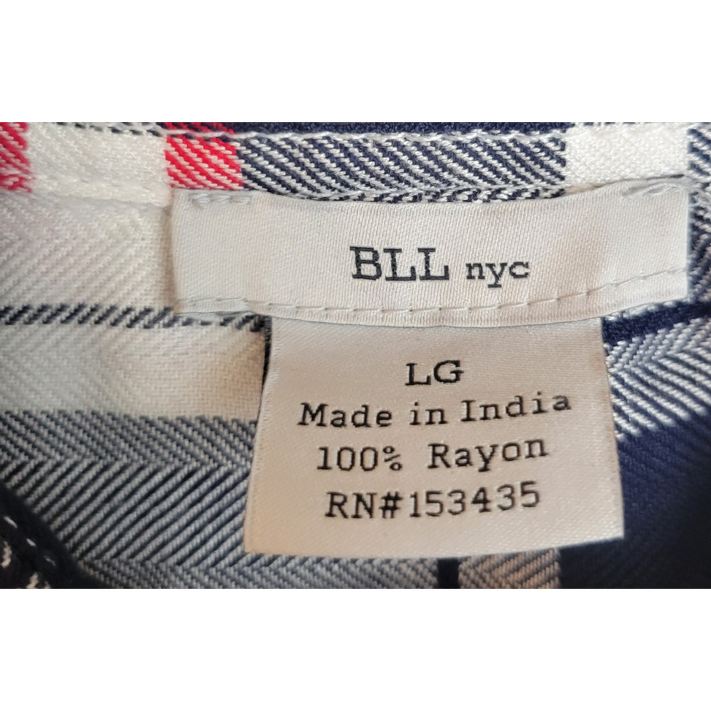 NWT BLL NYC Shirt Dress button‎ down Size Large Red Black Plaid Pocket Roll Tab - Picture 2 of 13